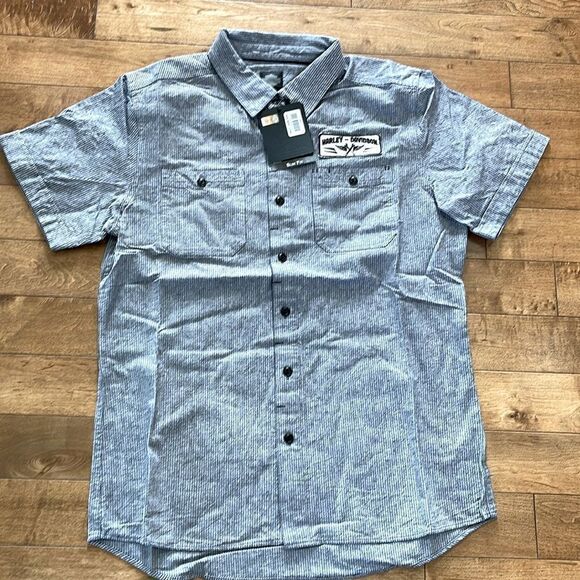 New Harley Davidson Striped Mechanic’s Shirt L - Picture 1 of 9